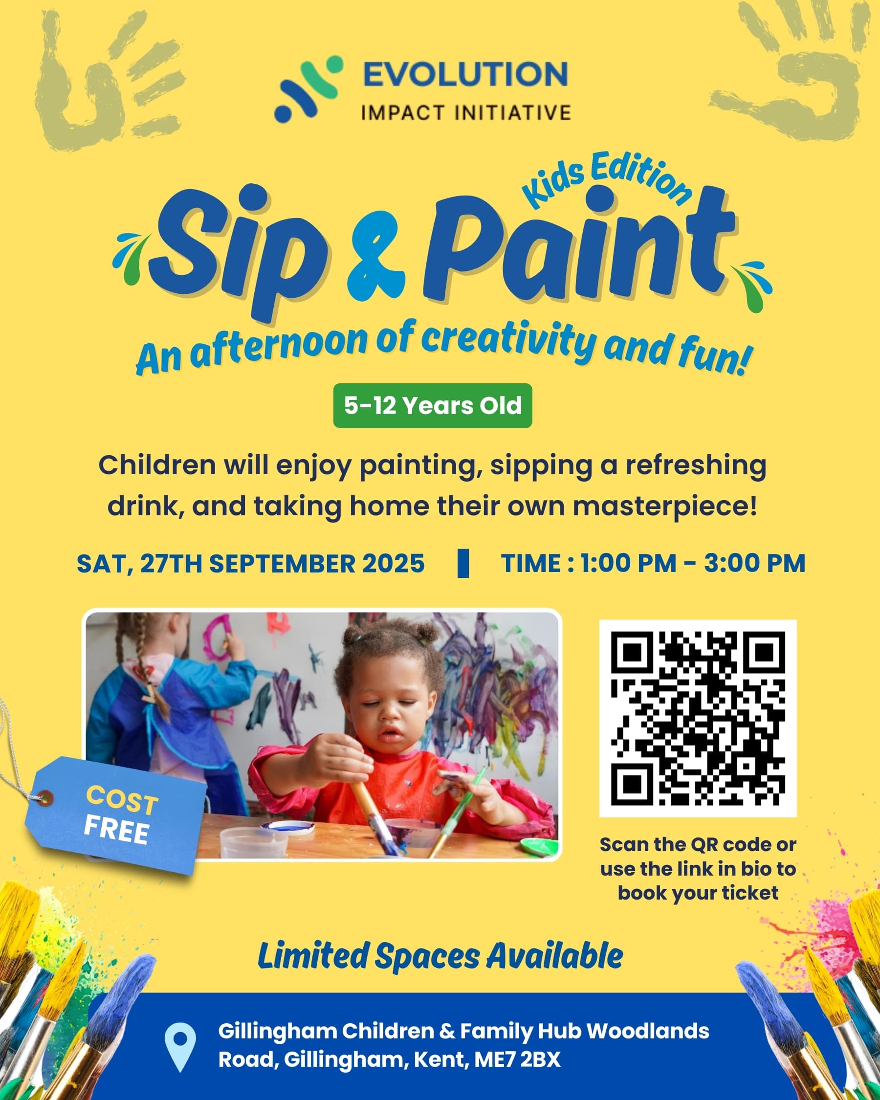 Sip & Paint for Kids.
 27th September 2025 
1:00 PM – 3:00 PM